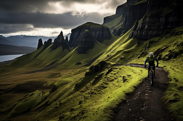 Rowerzysta górski w wymagającym szkockim krajobrazie