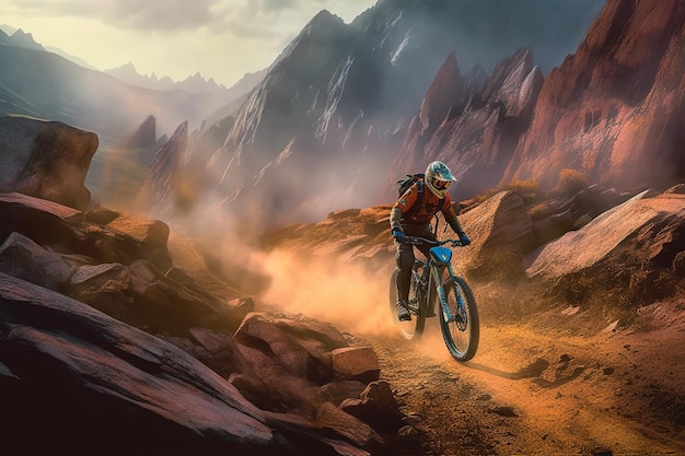 Rowerzysta jeżdżący rowerem w górach