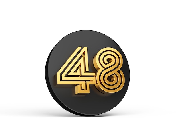 Royal Gold Modern Font Elite 3D Digit Letter 48 czterdzieści osiem na czarnym przycisku 3d ikona ilustracja 3d