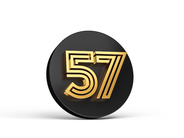 Royal Gold Modern Font Elite 3D Digit Letter 57 Pięćdziesiąt siedem na czarnej ikonie przycisku 3d Ilustracja 3D