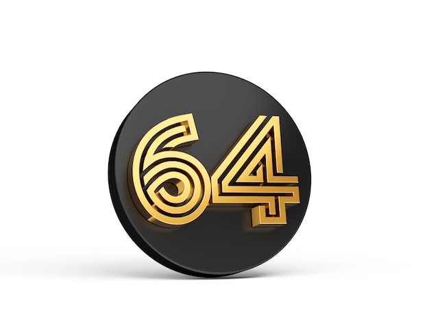 Royal Gold Modern Font Elite 3D Digit Letter 64 sześćdziesiąt cztery na czarnym przycisku 3d ikona ilustracja 3d