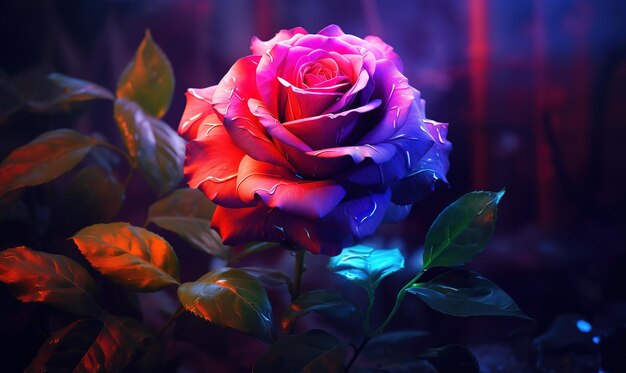 Róża, która świeci jasno w ciemności, róża w wodzie.