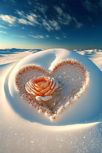 Róża w kształcie serca w generatywnej ai śniegu