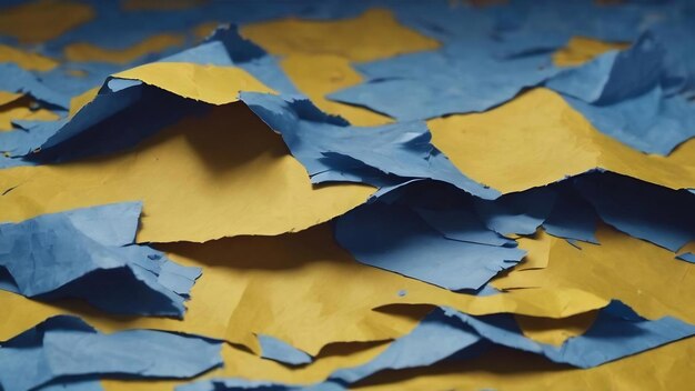 Zdjęcie rozdarty papier w żółtych i niebieskich odcieniach