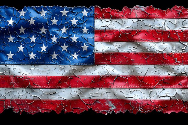 Rozerwana amerykańska flaga z czerwonymi, białymi i niebieskimi gwiazdami