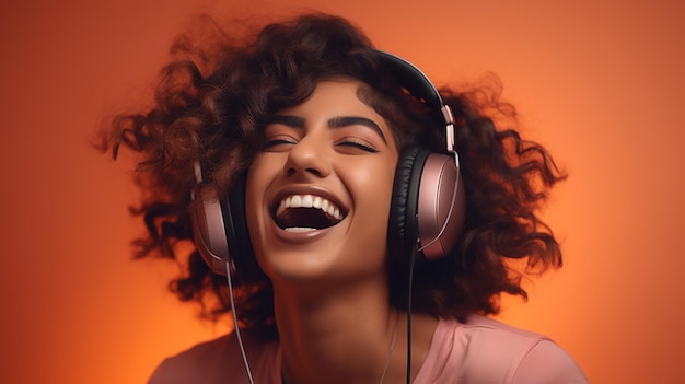 roześmiani młodzi ludzie skaczą z radości podczas słuchania muzyki za pomocą bezprzewodowego zestawu słuchawkowego