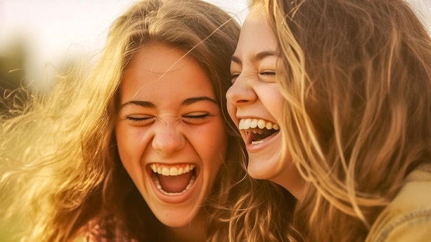 roześmiani przyjaciele, szczęśliwe dziewczyny stworzone za pomocą Generative AI