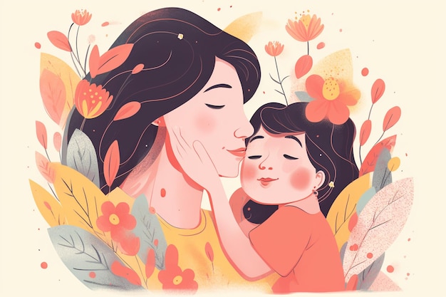 Rozgrzewający projekt ilustracji na Dzień Matki stworzony za pomocą generatywnej sztucznej inteligencji