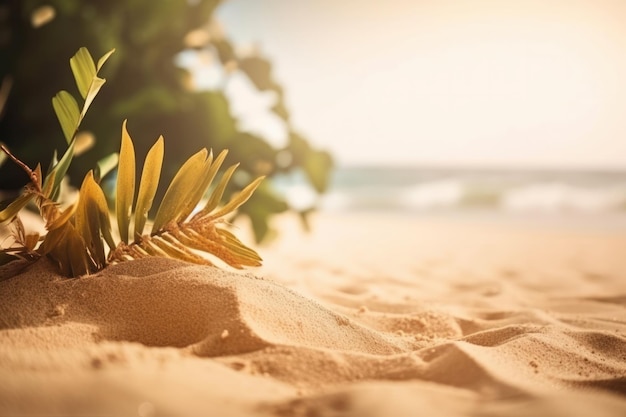 Rozgwiazda siedząca na piaszczystej plaży z falami oceanu rozbijającymi się w tle, idealne miejsce na wakacje dla podróżników AI Generative