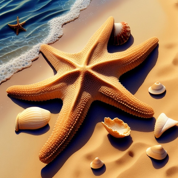 rozgwiazdy i muszle na piaszczystej plaży