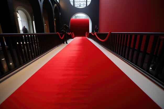 Zdjęcie rozkładany czerwony dywan na uroczyste otwarcie nowego muzeum lub miejsca historycznego utworzonego za pomocą generatywnej sztucznej inteligencji
