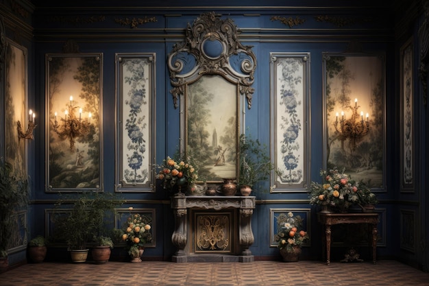 Rozkosz renesansu majestatyczny, ręcznie pomalowany pokój ozdobiony różami i ponadczasową elegancją