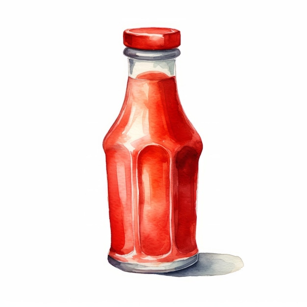 Zdjęcie rozkoszna akwarela butelka sosu ketchupowy ikona wyskakuje na białym płótnie