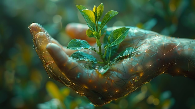 Zdjęcie rozkwit roślin z niskim wielokątem technologia rolnicza i koncepcja nauki system ekologiczny hitech i futurystyczne tło cyfrowe i technologiczne