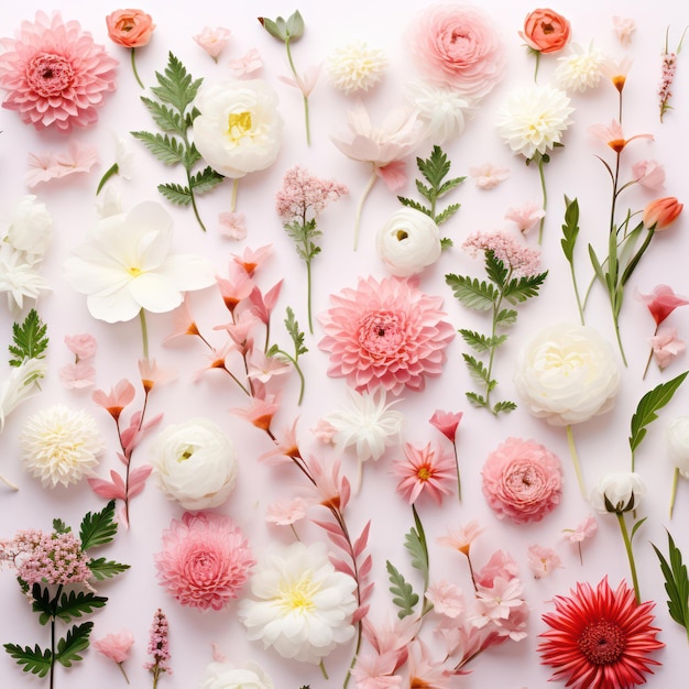 Rozkwitające piękno Arrangement kwiatowy z białych i różowych róż, chryzantemów i różnych kwiatów na zielonym tle