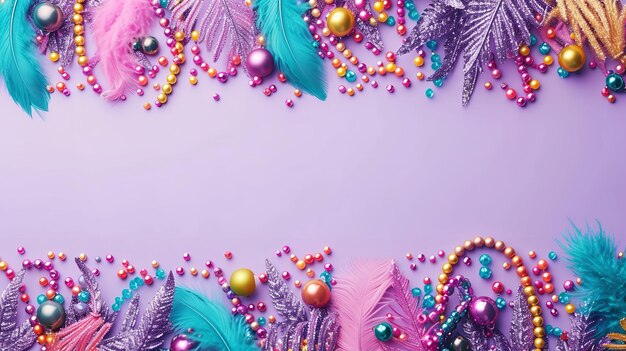 Rozkwitający Mardi Gras koraliki uroczyste dcor i maskarada na fioletowym tle przestrzeń Generatywna sztuczna inteligencja