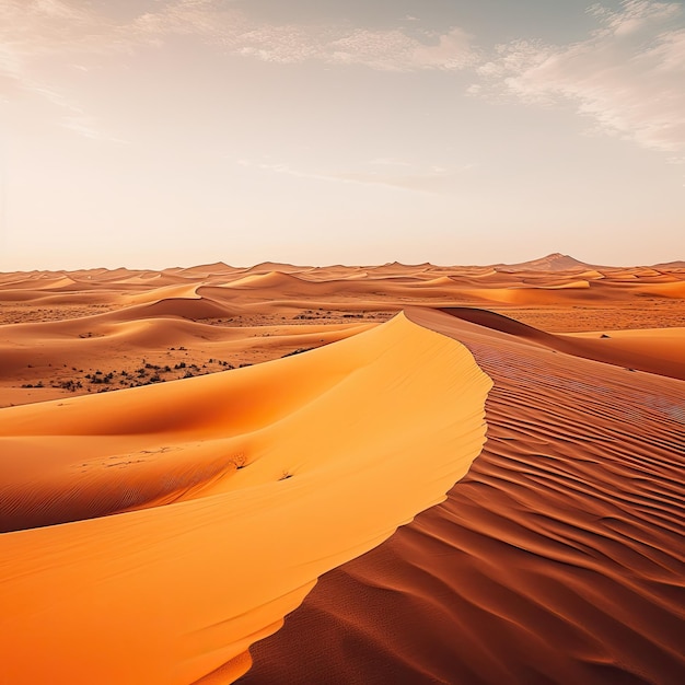 Rozległa pustynna sceneria z wydmami i horyzontem