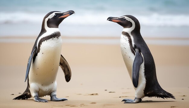 Rozmowa między ptakami wodnymi Pingwiny Humboldta zbliżenie