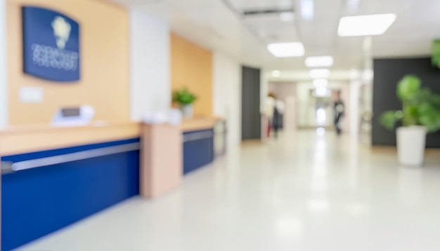 Zdjęcie rozmycie abstrakcyjnego tła korytarza w czystym szpitalu rozmycie chodnika w hali budynku z białym światłem
