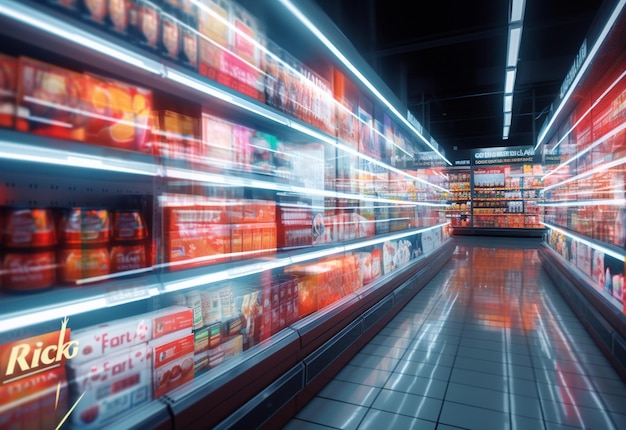 Rozmyte półki na zakupy w supermarketach i domach towarowych realistyczny obraz ultra hd high design