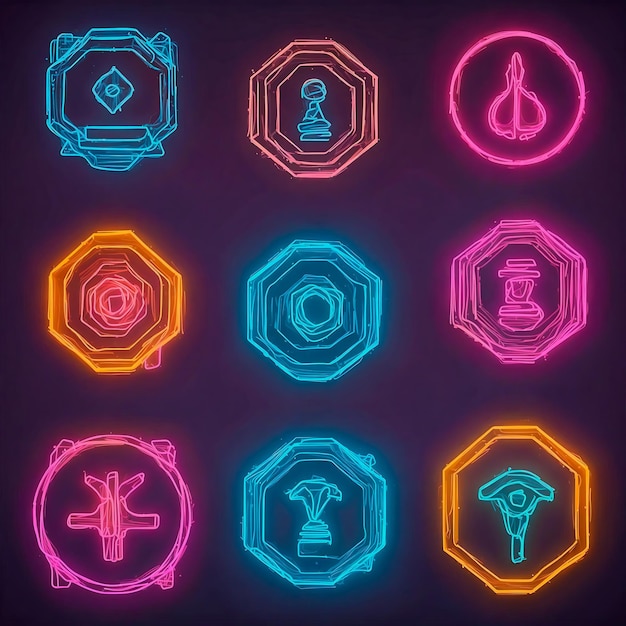 Zdjęcie różna ikona neonowa dla aplikacji
