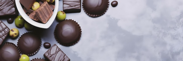 Różne czekoladki żywności Tło z miejsca kopiowania AI generowane