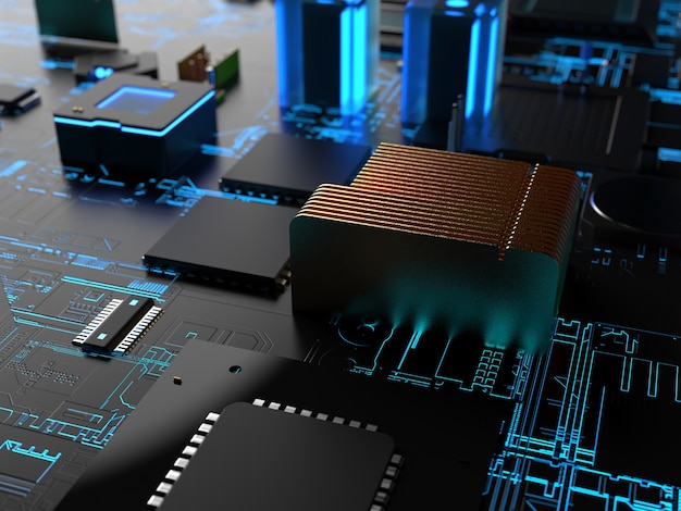 Różne części chipów komputerowych i tranzystorów