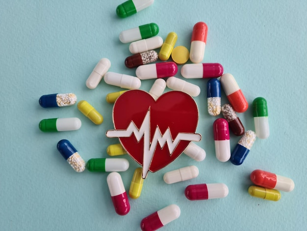 Różne farmaceutyczne tabletki i kapsułki do leczenia chorób serca
