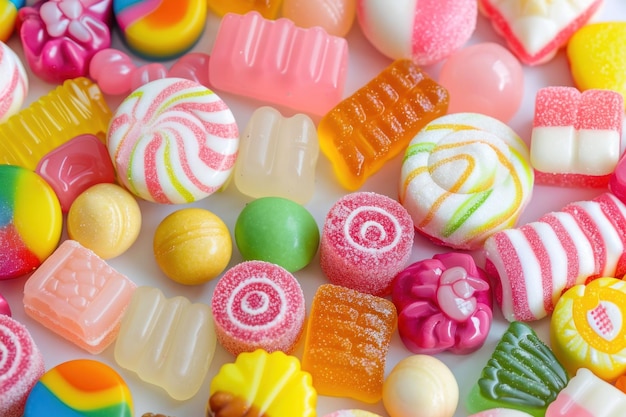 Różne kolorowe cukierki lub słodycze na stosie szczegóły zbliżenia Bezszwowy wzór tła