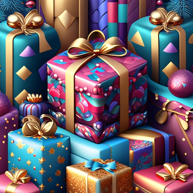 różne kolorowe wzory z pudełkiem na prezenty noworoczne