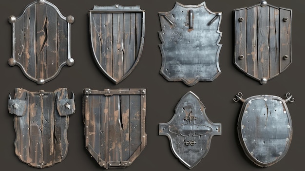 Różne kształty starych srebrnych tabliczek z nazwami tabliczki z spallami na tle przezroczystego nowoczesnego tła