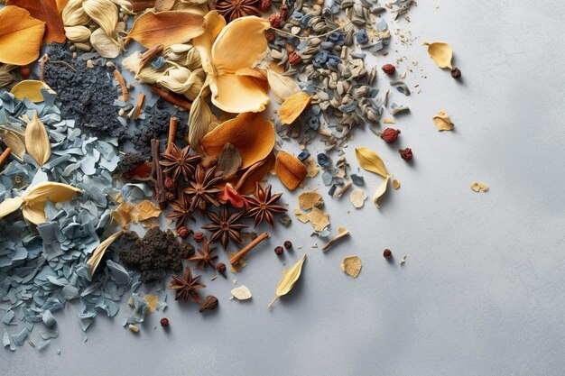 Zdjęcie różne liście herbaty na liczniku kuchennym
