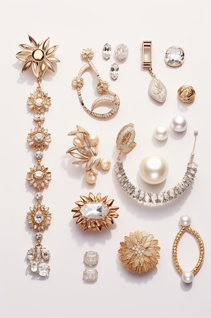 Różne modne i lekkie luksusowe biżuteria na białym tle