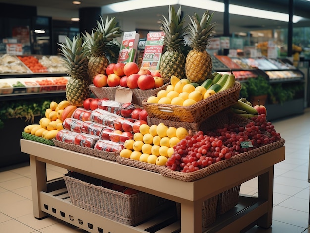 Różne owoce w supermarkecie Światowy dzień wegetarianizmu