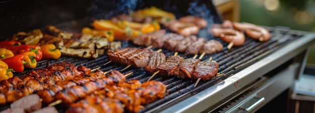 Różne potrawy grillowane na barbecue na świeżym powietrzu