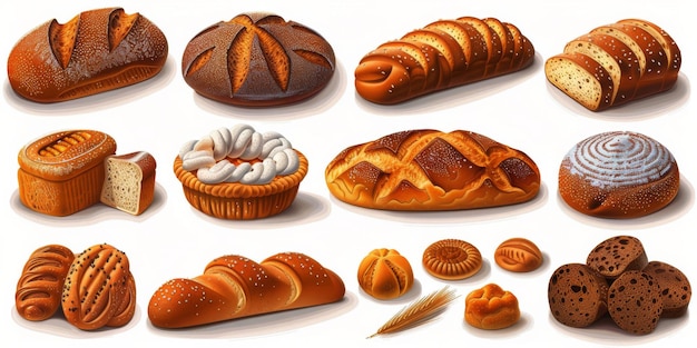 Różne rodzaje chleba na białej powierzchni