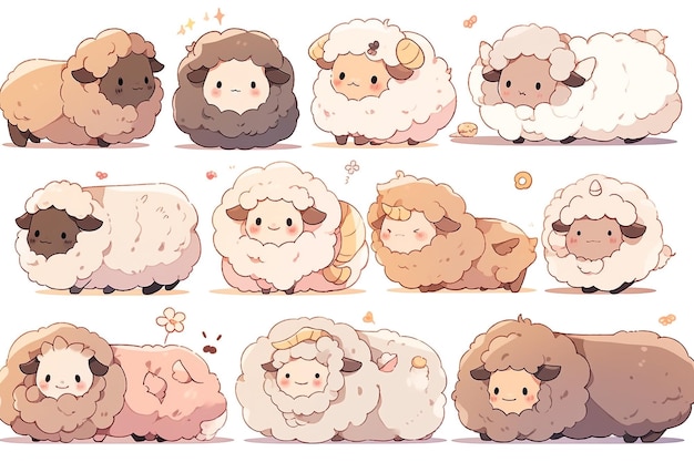 Różne rodzaje owiec na białym tle