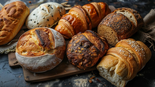 Różne rodzaje świeżego chleba jako tło z góry