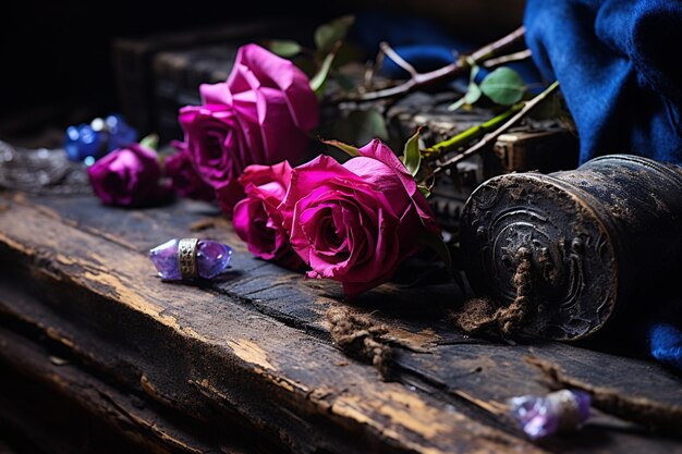 Zdjęcie różne róże na drewnianym stole