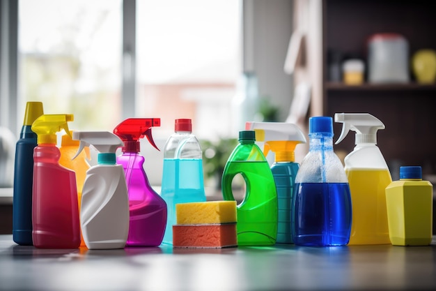 różne środki czyszczące i detergenty do pielęgnacji domu i biura