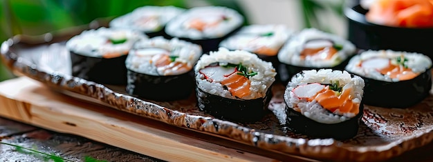 Różne sushi i rolki selektywne skupienie