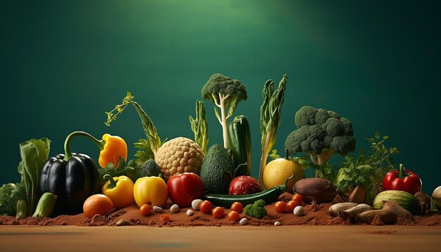 Różne warzywa z całego świata w dioramie w stylu minimalistycznym