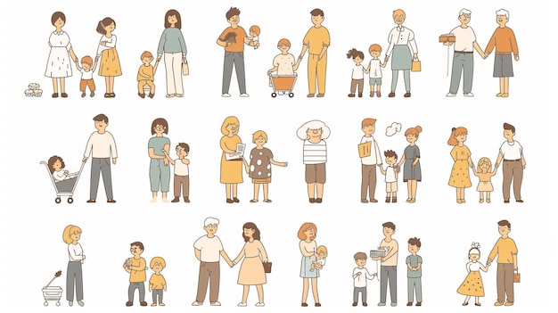 Różni członkowie rodziny Nowoczesna ilustracja z płaskim stylem projektowania