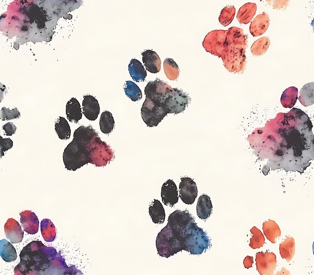 Różnorodne akwarele Paw Print Artwork dla kreatywnego projektowania