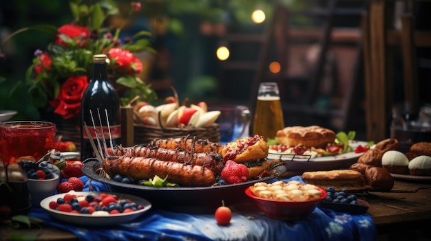 Różnorodne jedzenie na stole Amerykański Dzień Niepodległości