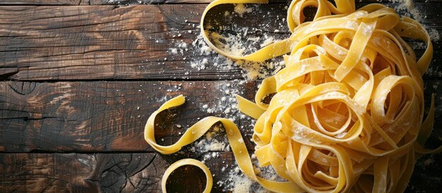 Różnorodne makarony z fettuccine na drewnianym stole