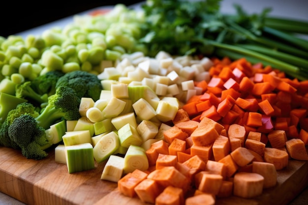 Różnorodne posiekane warzywa gotowe do gulaszu stworzone za pomocą generatywnego ai