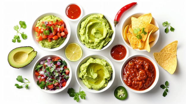 różnorodne potrawy, w tym salsa salsa i salsa