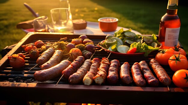 Różnorodne pyszne grillowane mięso z warzywami na grillu