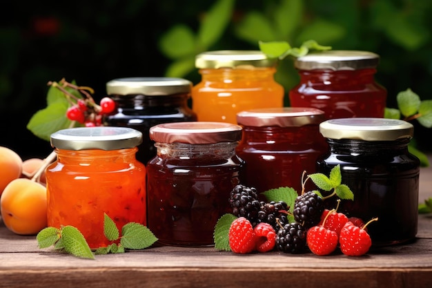Różnorodne sezonowe dżemy organiczne ze świeżymi owocami i jagodami Marmelada i konfitura do jedzenia